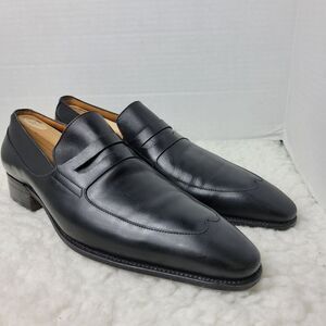 J.M. Weston Men's Penny Loafer Size 9 D Black Leather Pointed Toe Shoes